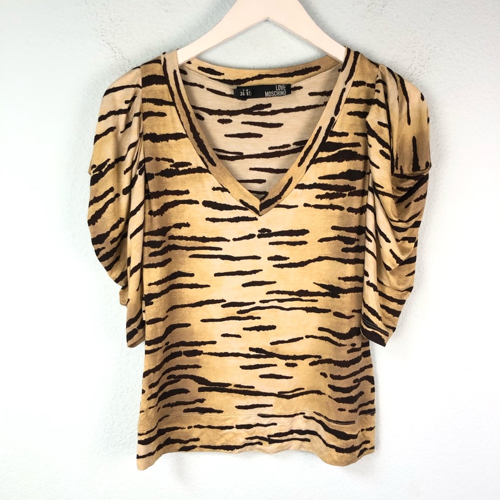 Love Moschino tiger print puff sleeve V-neck top